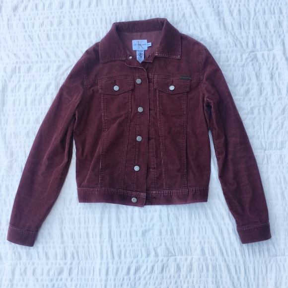 Calvin Klein Corduroy Burgundy Denim Jacket S - Picture 2 of 5